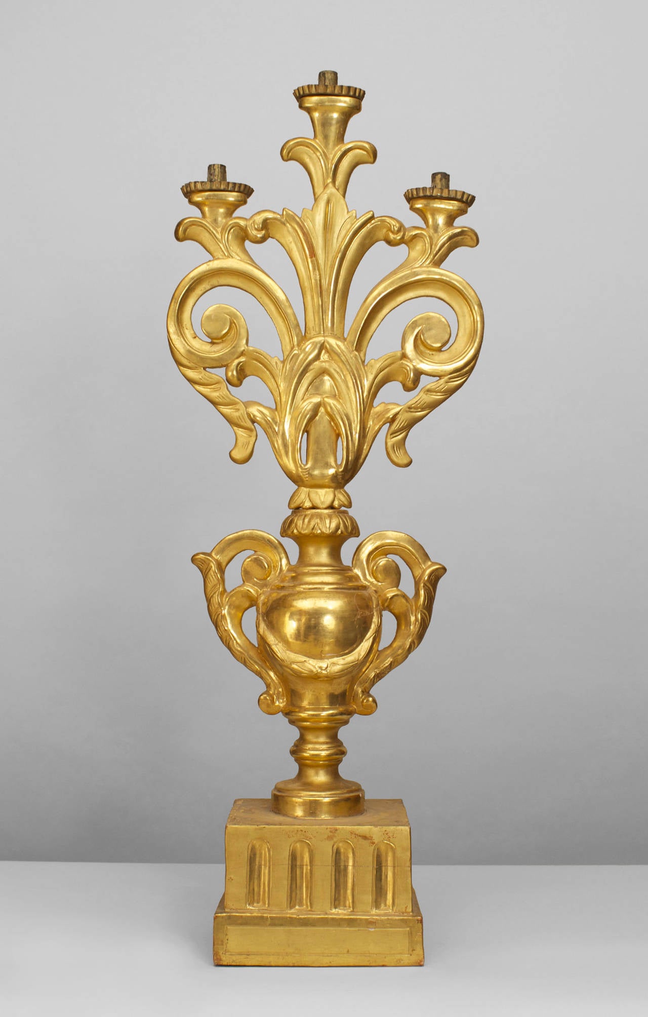 Carved A Fine Pair of Italian Rococo Gilt Wood Candelabras For Sale