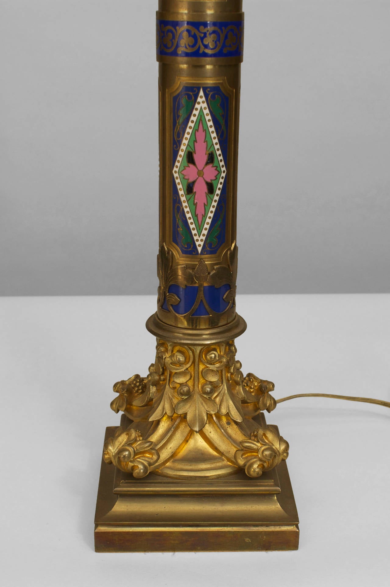 19th Century Pair of French Victorian Enamel Column Table Lamps For Sale