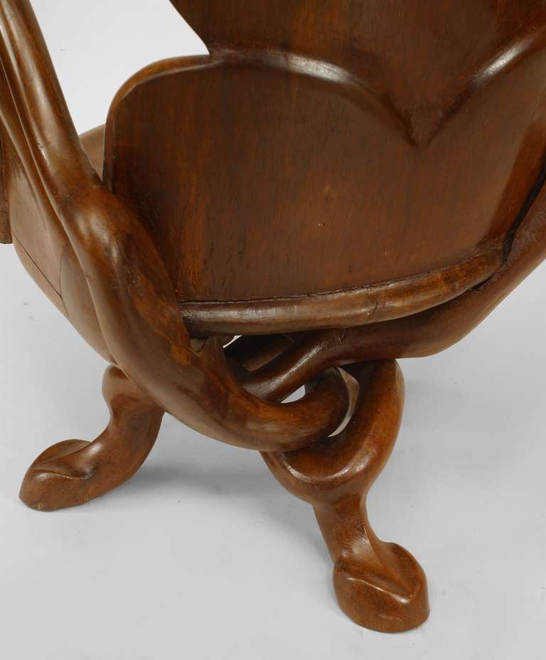 Spanish 6 Art Nouveau Teak Arm Chairs