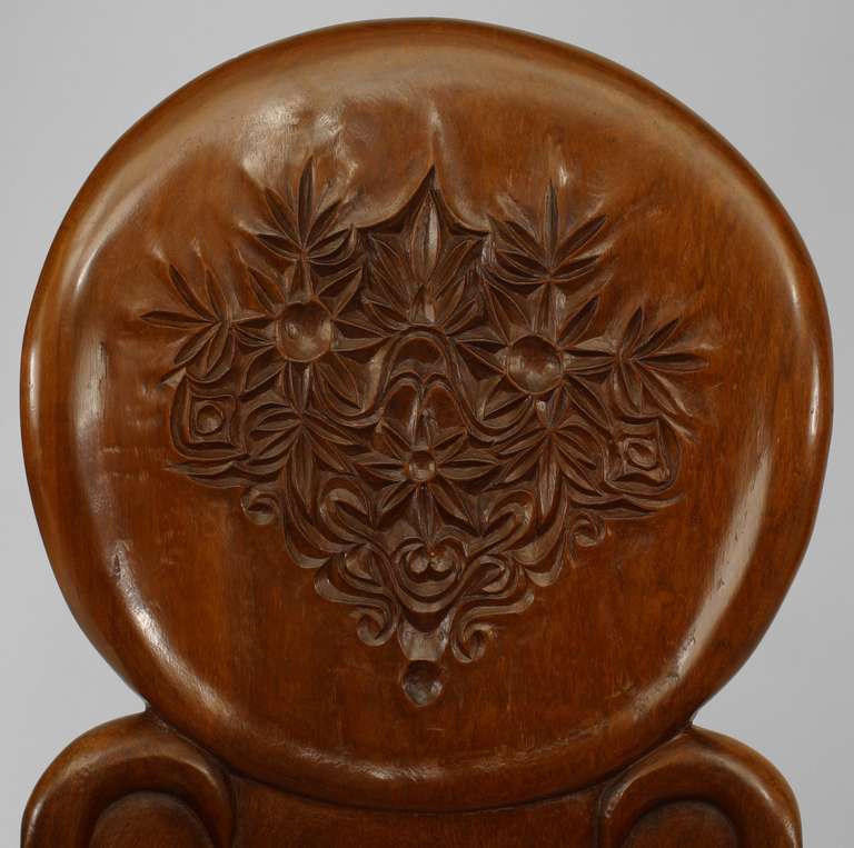 19th Century 6 Art Nouveau Teak Arm Chairs