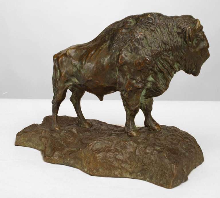 American bronze figure of buffalo standing on shaped base (19/20th Cent.) .(foundry mark)
