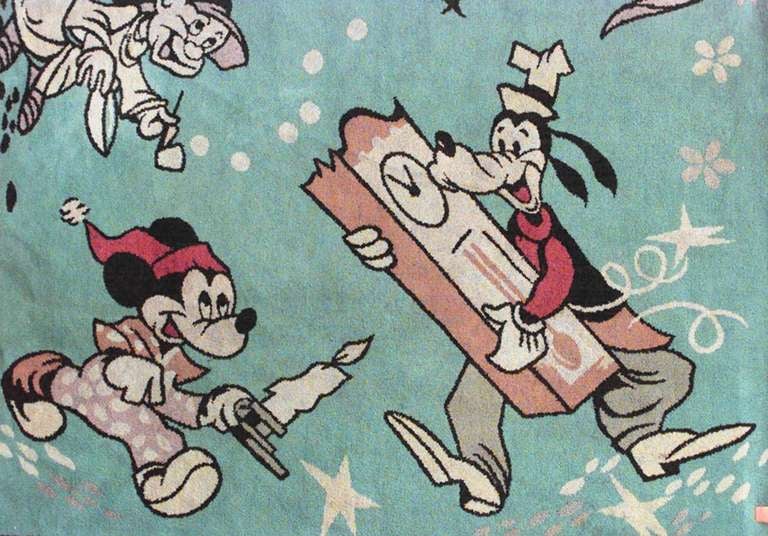 American Art Moderne Walt Disney wool rug with cartoon characters and blue background (7.5 x 4.5