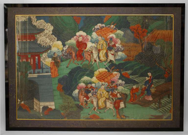 4 Chinese Watercolors of Court and Buddhist Scenes In Good Condition For Sale In New York, NY