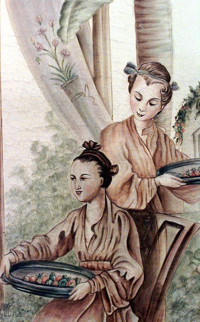 20ième siècle Paire de tableaux Chinoiserie de style Louis XV à la manière de Pillement en vente