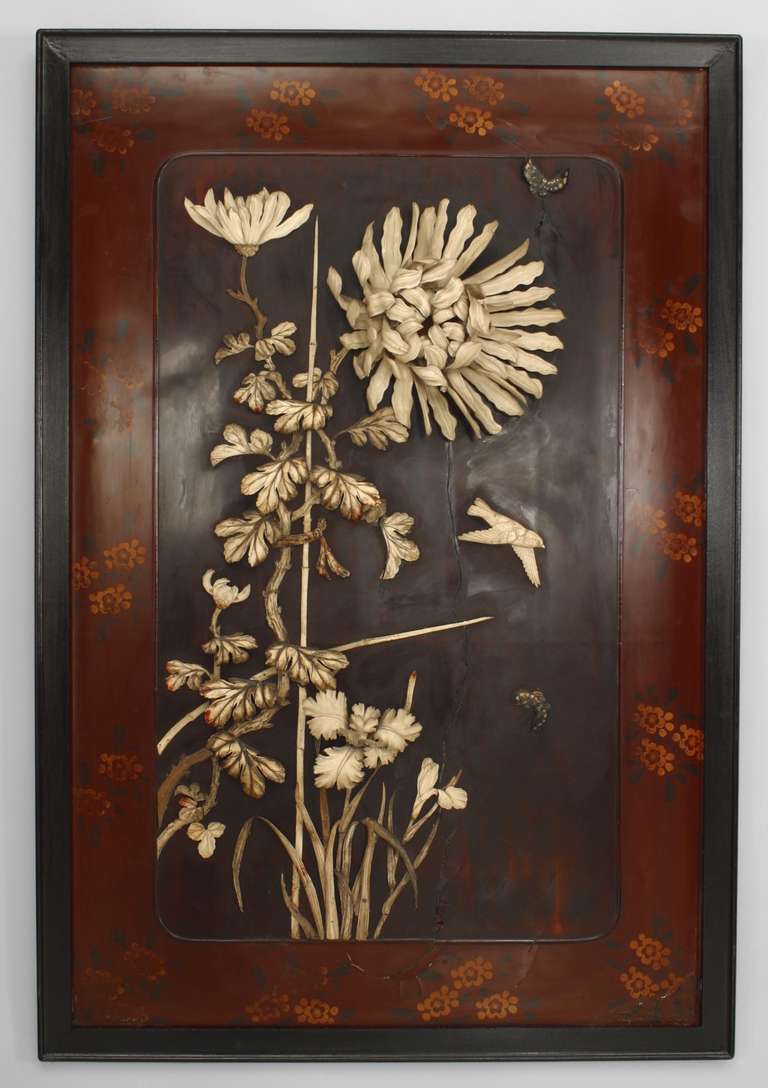 Pair of Floral Bone Reliefs, Japanese, Late 19th Century In Good Condition In New York, NY