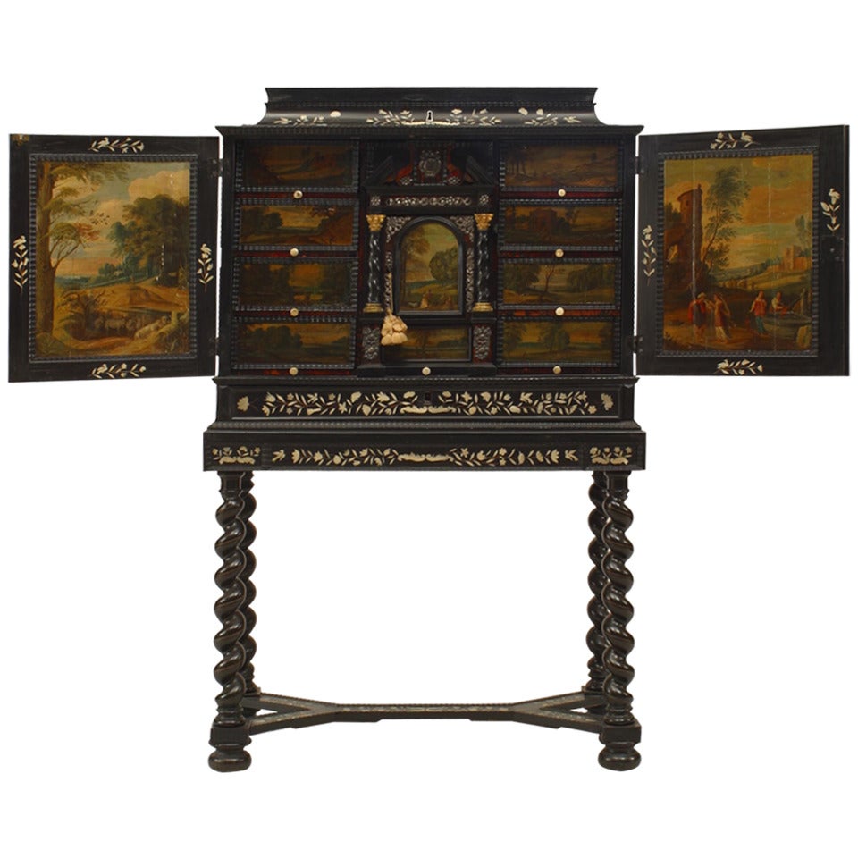 Finely Painted Late 17th c. Flemish Baroque Cabinet