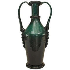 1940's Italian Textured Emerald Green Murano Vase 12