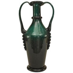 Vintage Venetian Muralo Pulegoso Green Glass Urn