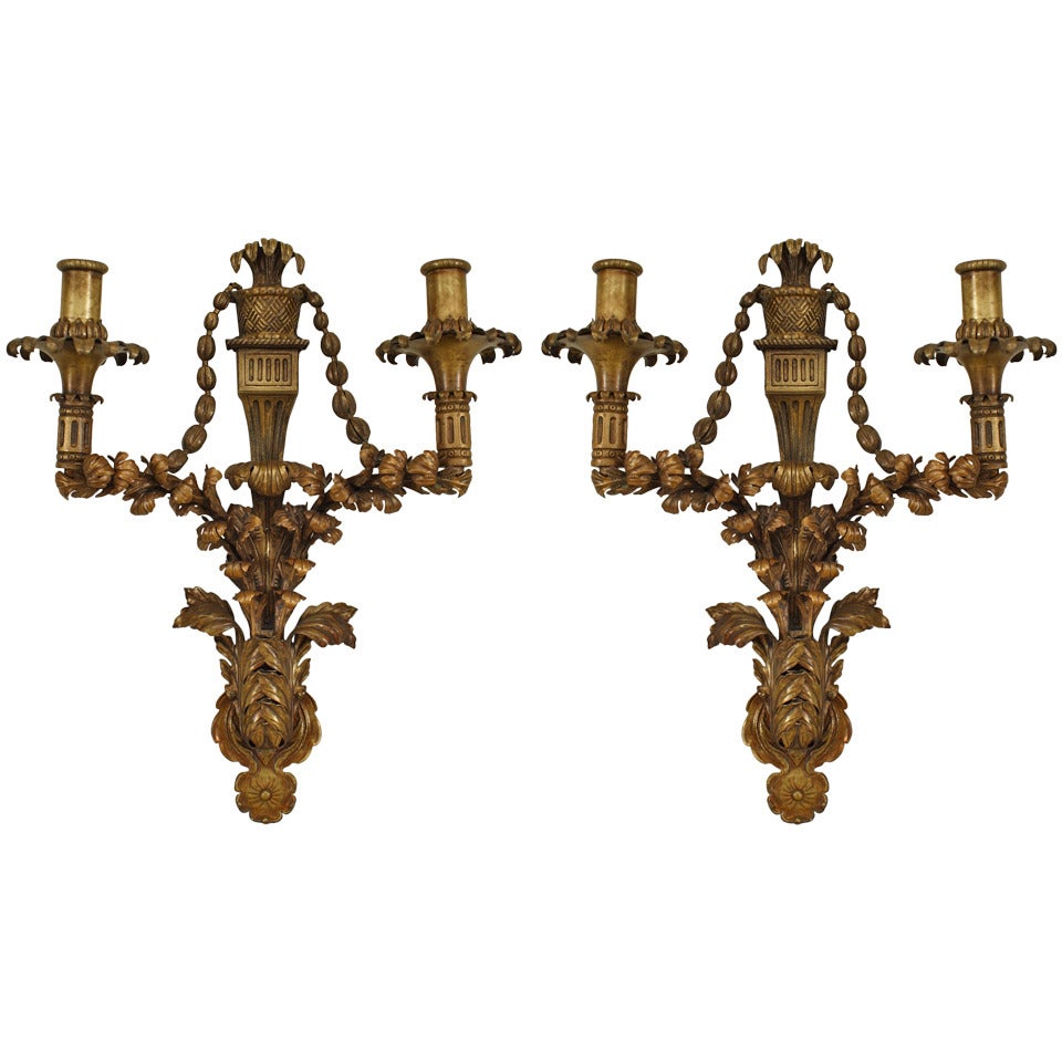 Pair of 19th c. French Floral Wall Sconces