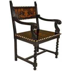 Turn of the Century Italian Renaissance Style Inlaid Armchair