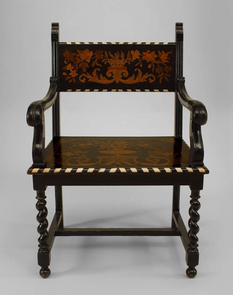 19th Century Turn of the Century Italian Renaissance Style Inlaid Armchair