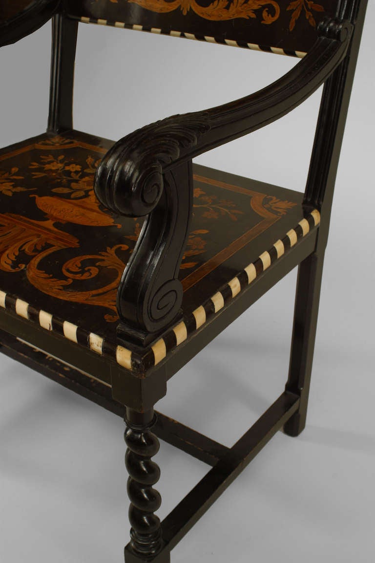 Wood Turn of the Century Italian Renaissance Style Inlaid Armchair