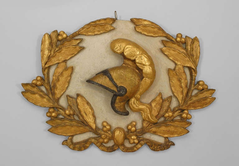 Neoclassical 18th c. Italian Gilt Carved and Painted Wall Plaques For Sale