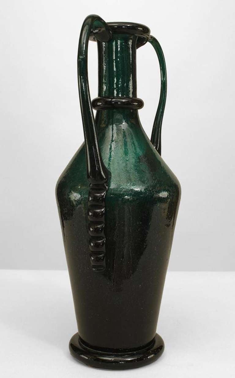 Italian Venetian Muralo Pulegoso Green Glass Urn