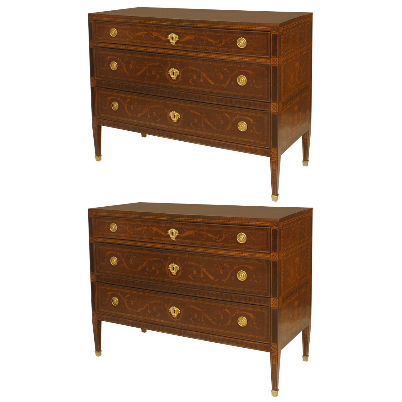Pair of Italian Neo-Classic Walnut Commodes For Sale