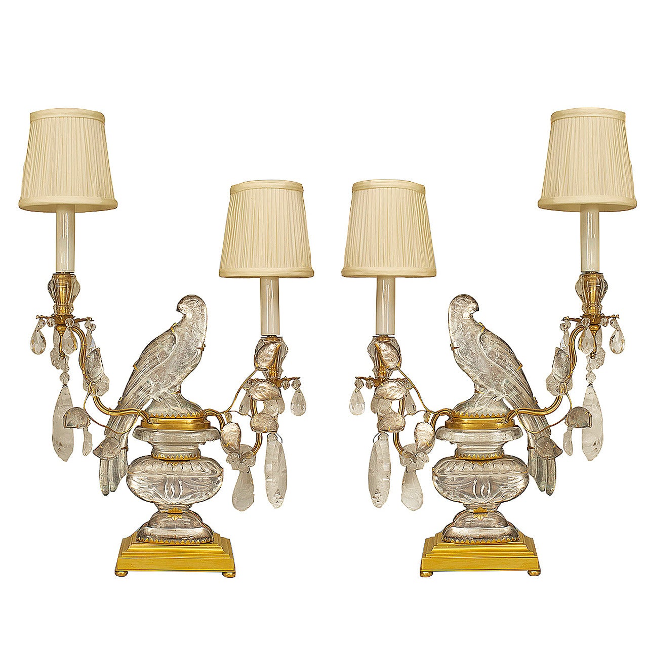 A Lovely Pair of French Crystal Bird Candelabra