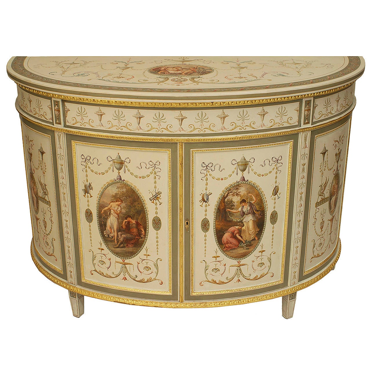 An Finely Painted 19th Century English Adam Style Two Door Cabinet