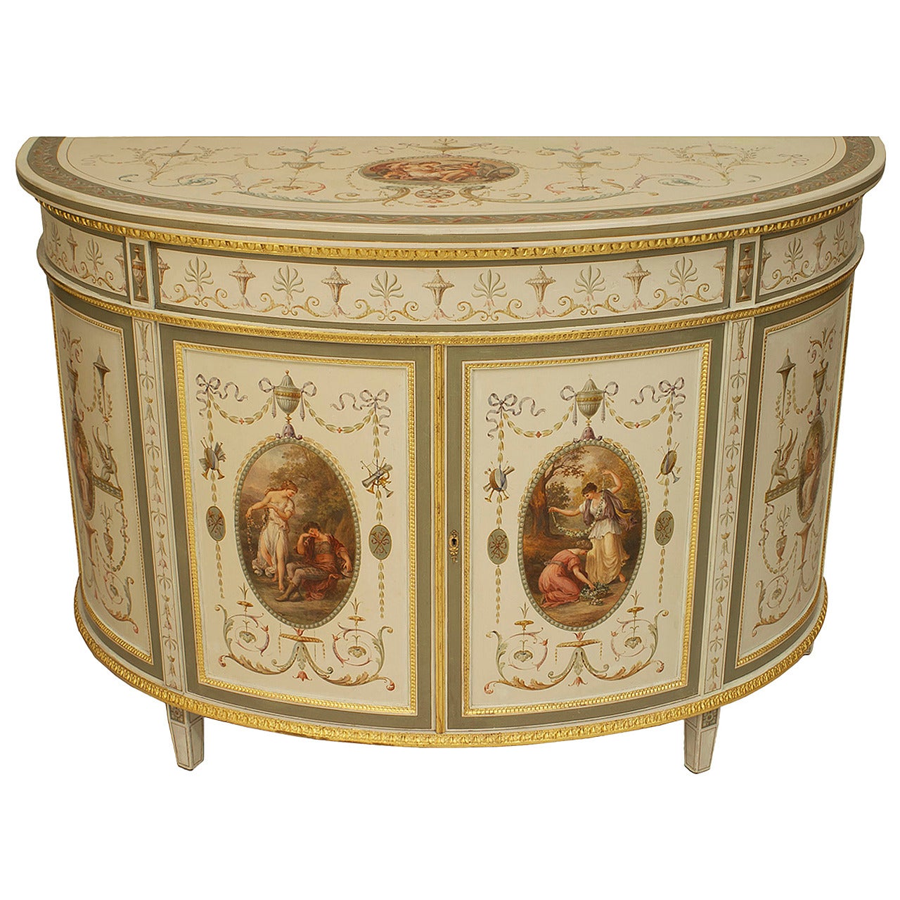 English Adam-Style Painted Demilune Commode For Sale
