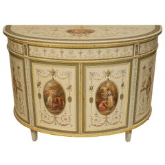 Antique English Adam-Style Painted Demilune Commode