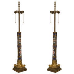 An Ornate Pair of Enamel French Victorian Table Lamps 1