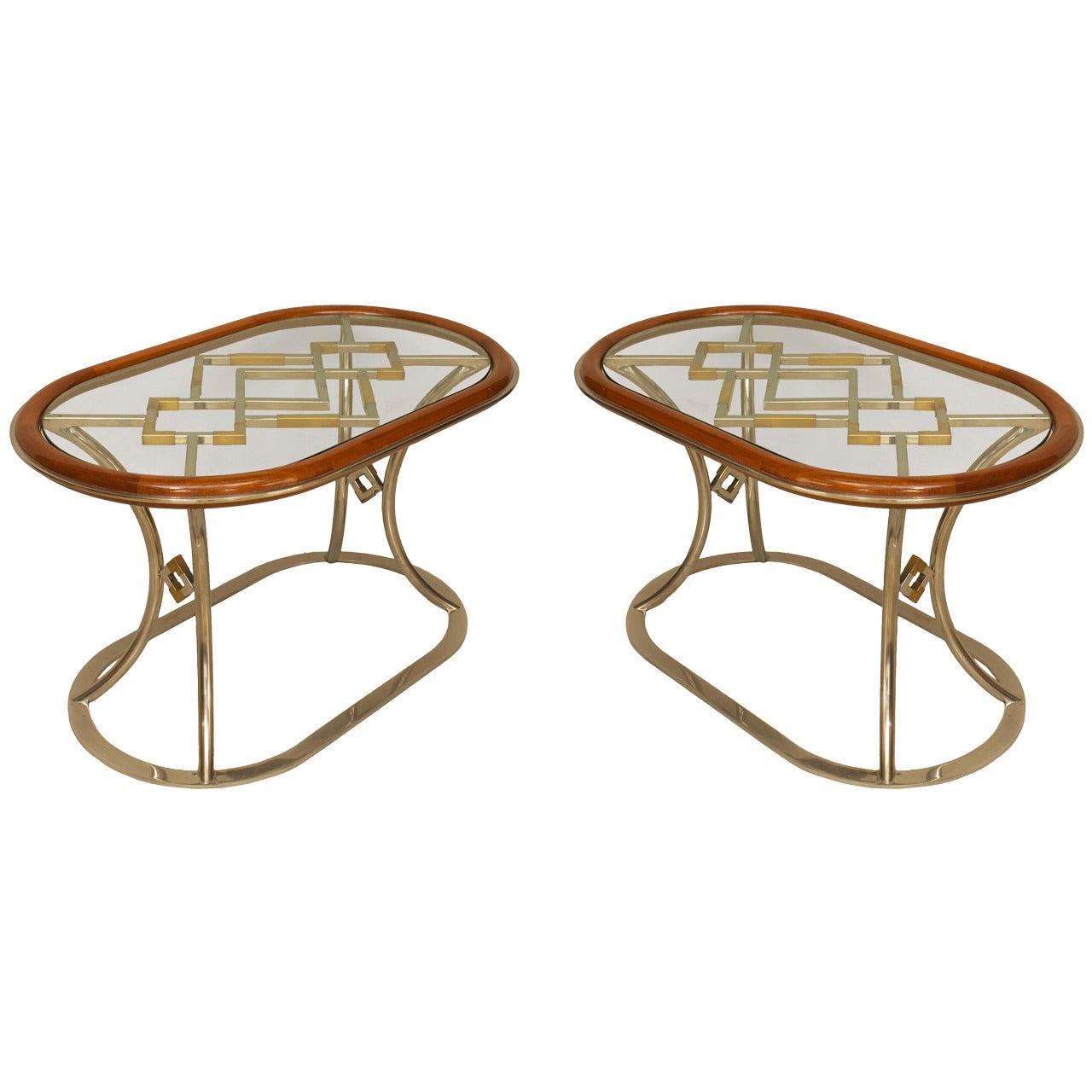 Pair of Maison Jansen French Post-War Mahogany Brass Coffee Tables