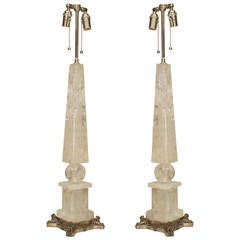 Pair of Fine Rock Crystal and Silvered Bronze Table Lamps 1
