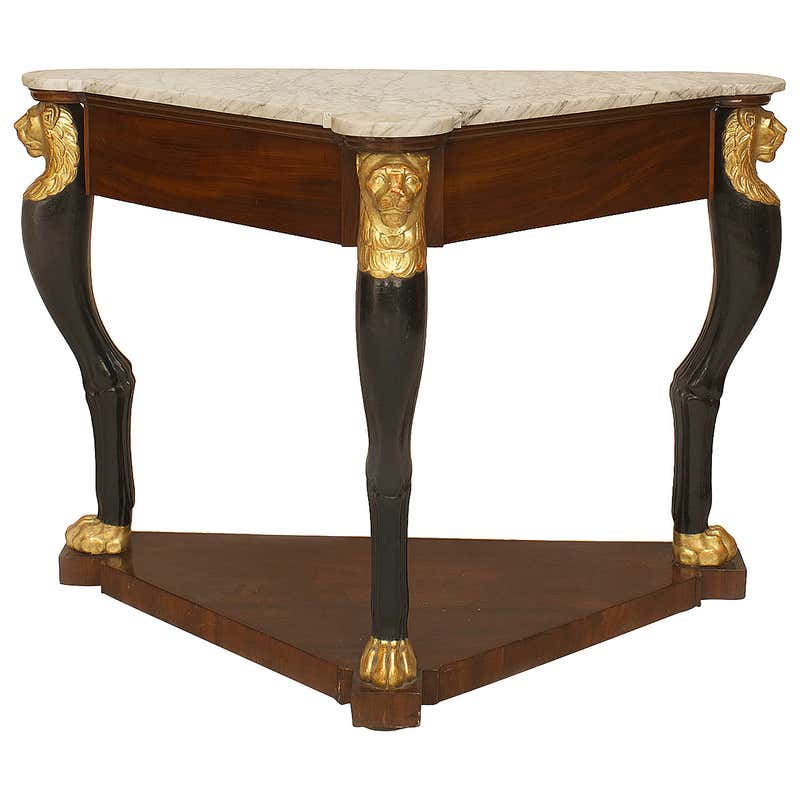 A Fine French Empire Triangular Console Table with Gilt Lion Heads For ...