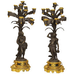 Pair of Ornate French Napoleon III Gilt and Bronze Ten-Light Candelabra 5