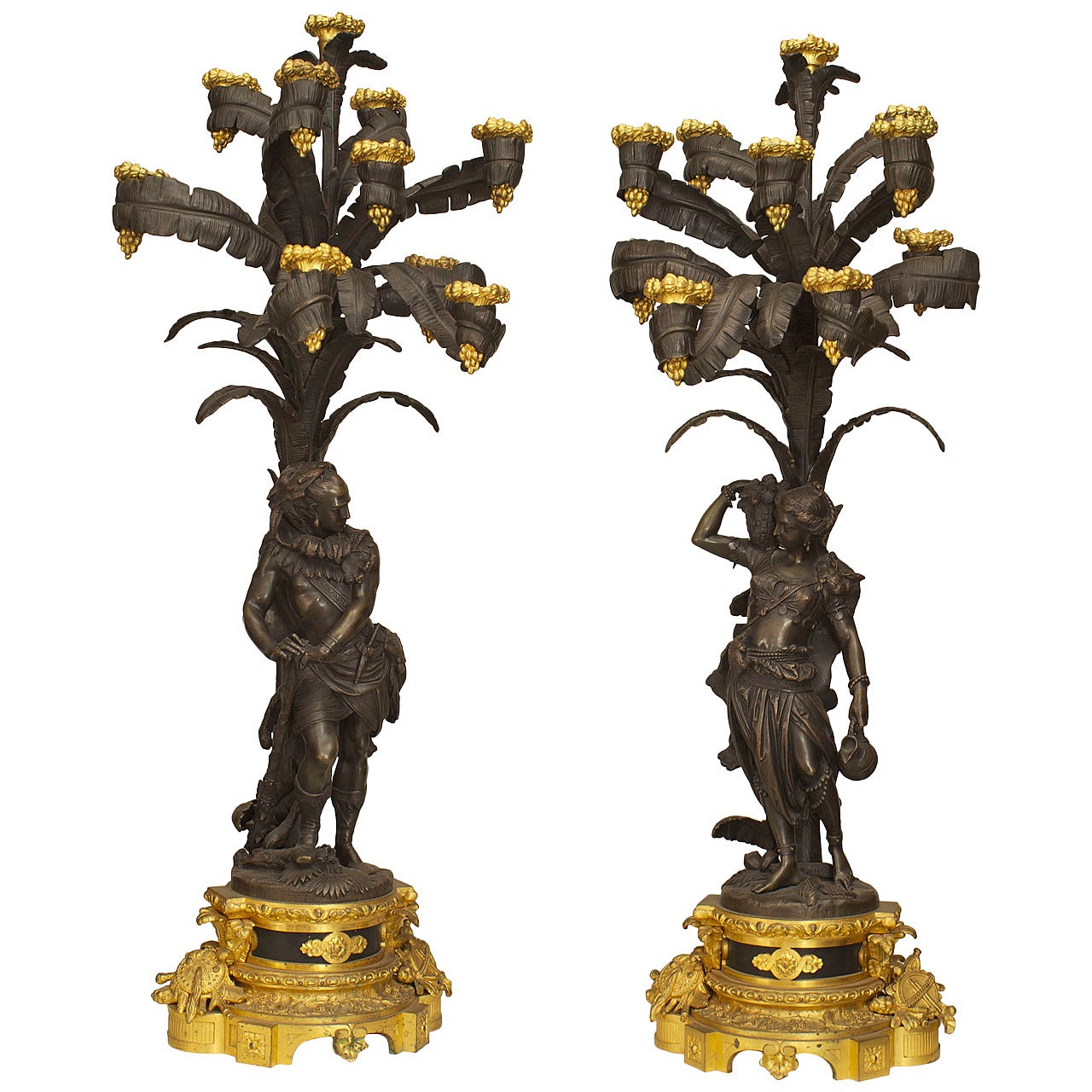 Pair of Ornate French Napoleon III Gilt Ten-Light Candelabra