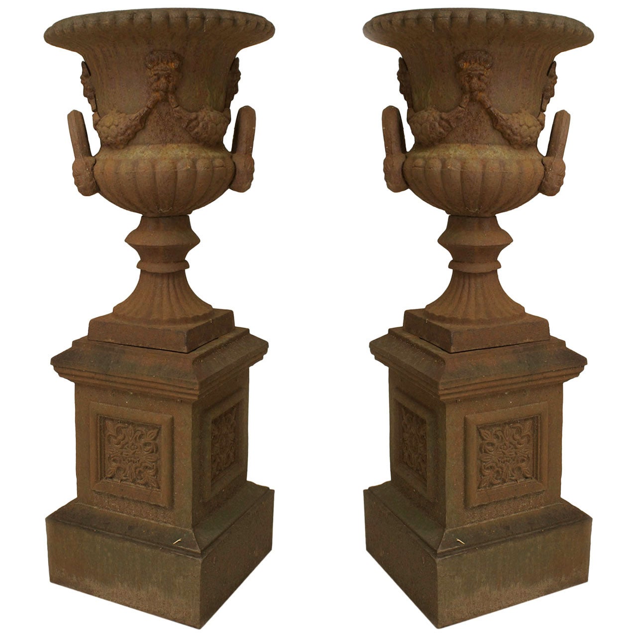 Pair of English Victorian Iron Urns For Sale