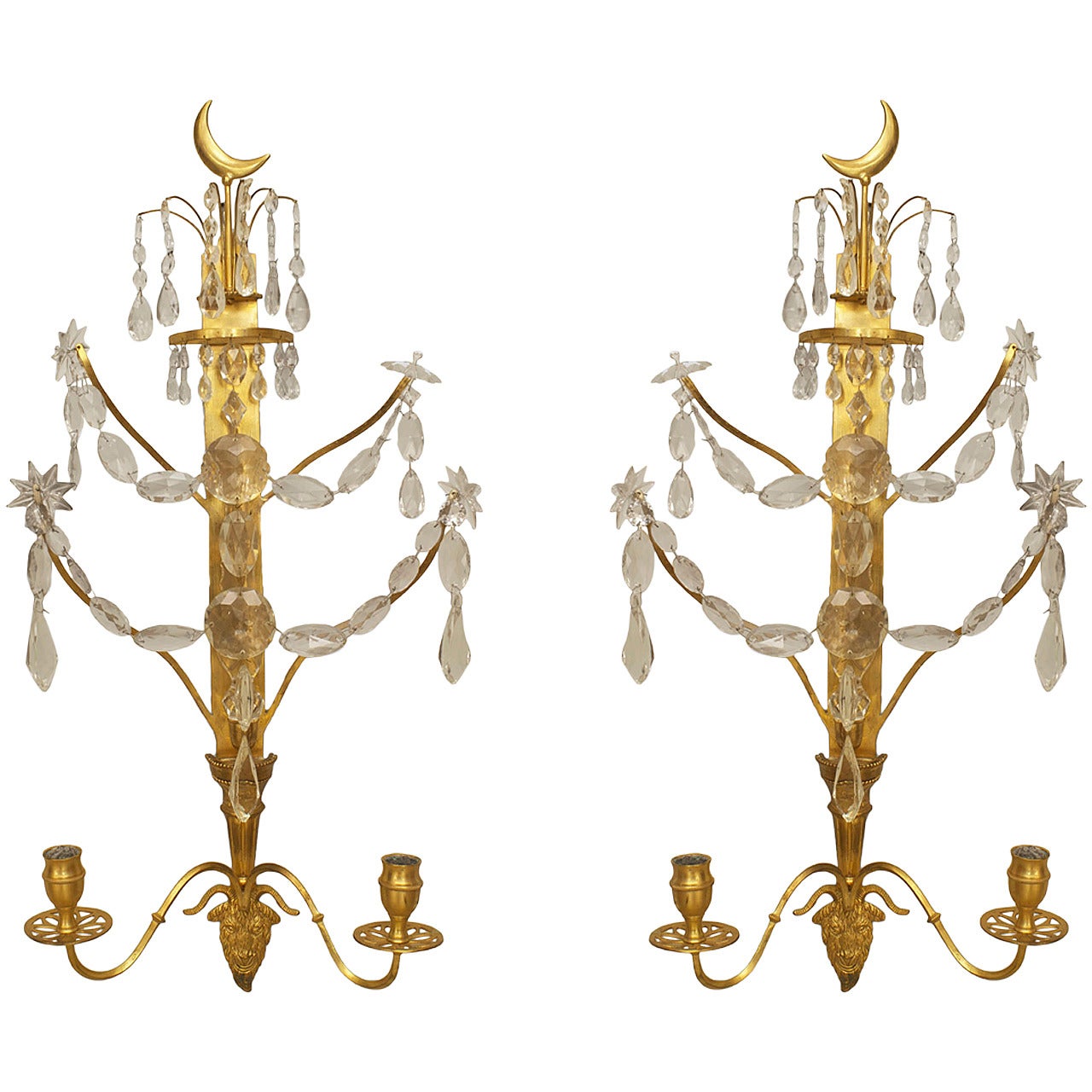 Pair of Continental Gilt Bronze Wall Sconces