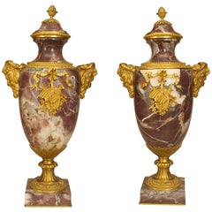 Pair of French Victorian Neoclassical Levanto Marble Urns