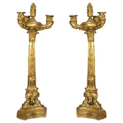 Antique A Fine Pair of French Restoration Gilt Bronze Candelabras