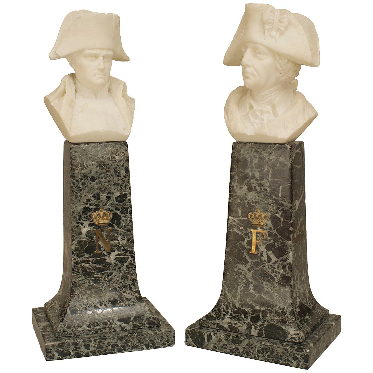 Pair of Alabaster Fredrick the Great and Napoleon Busts For Sale