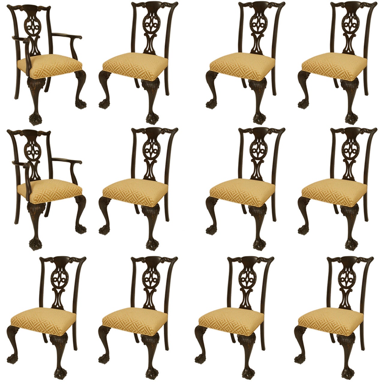 Set of 12 Irish George II Elm Wood & Chenille Chairs For Sale