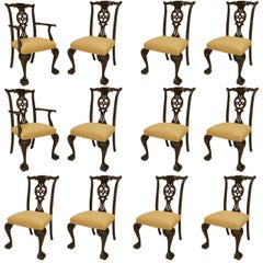 Set of 12 Irish George II Elm Wood & Chenille Chairs