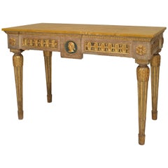 Table console néoclassique italienne à dessus en marbre doré