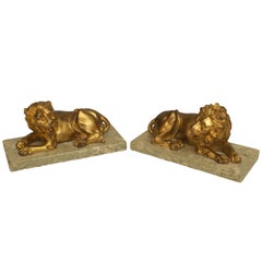 Pair of Beautiful 19th Century Italian Renaissance Gilt Bronze Lions