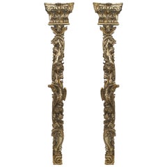 Antique An Exquisite Pair of Carved 18th Century Silver Gilt Pilasters