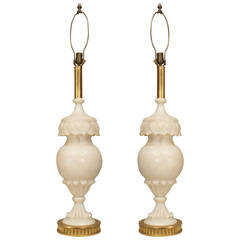 A Lovely Pair of Italian Neo-classic Carved Alabaster table lamps 7