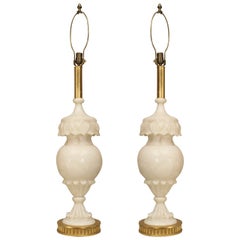 Pair of Italian Neo-classical Carved Alabaster Table Lamps