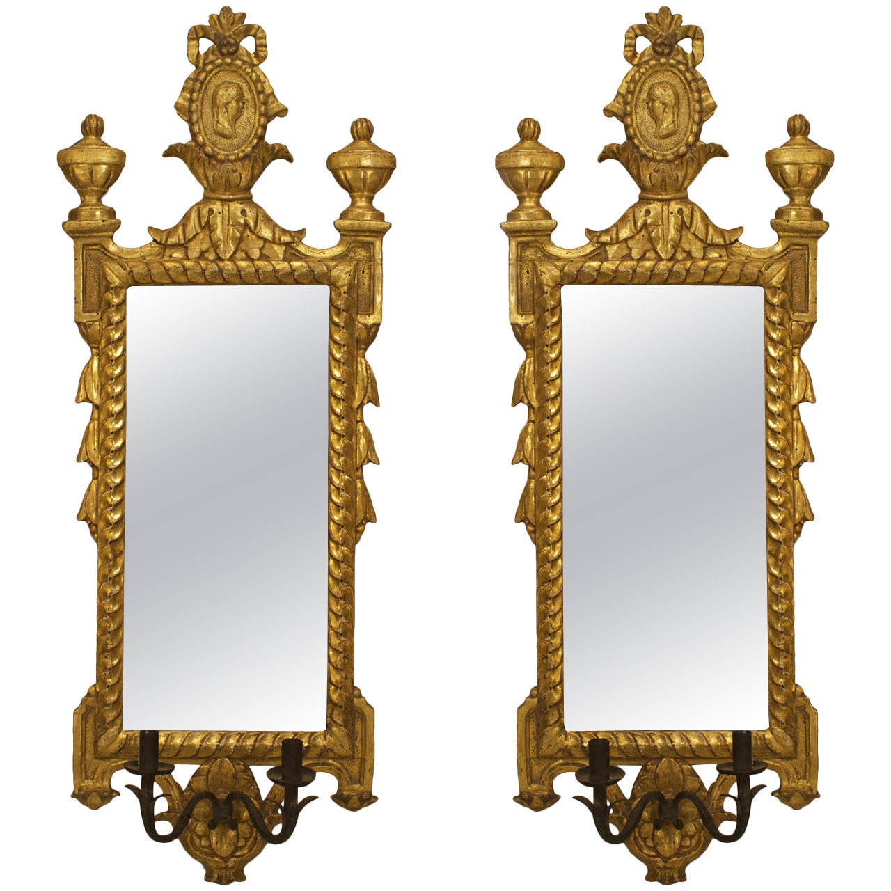 A Nicely Carved Pair of Italian NeoClassic Gilt Wood Vertical Mirrors