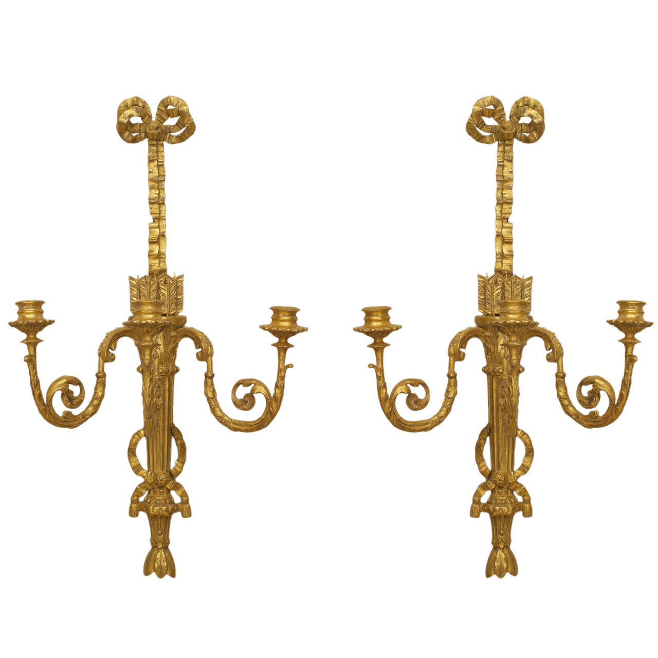 Pair of French Louis XVI Gilt Wooden Wall Sconces For Sale