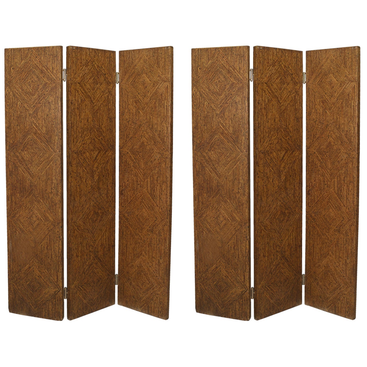 Pair of American Art Moderne Faux Painted 3 Fold screens For Sale
