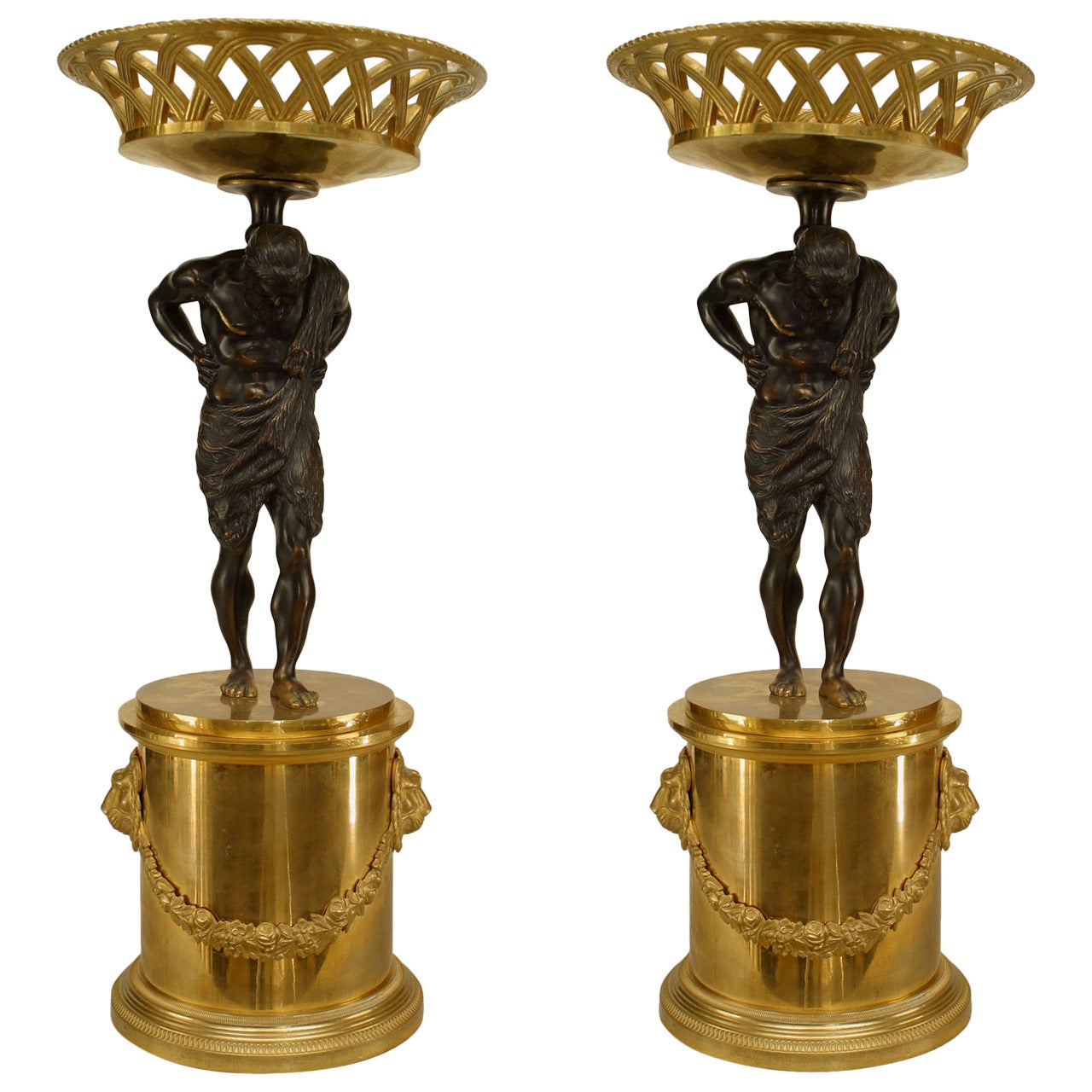 Pair of French Neoclassic Bronze Atlas Centerpieces