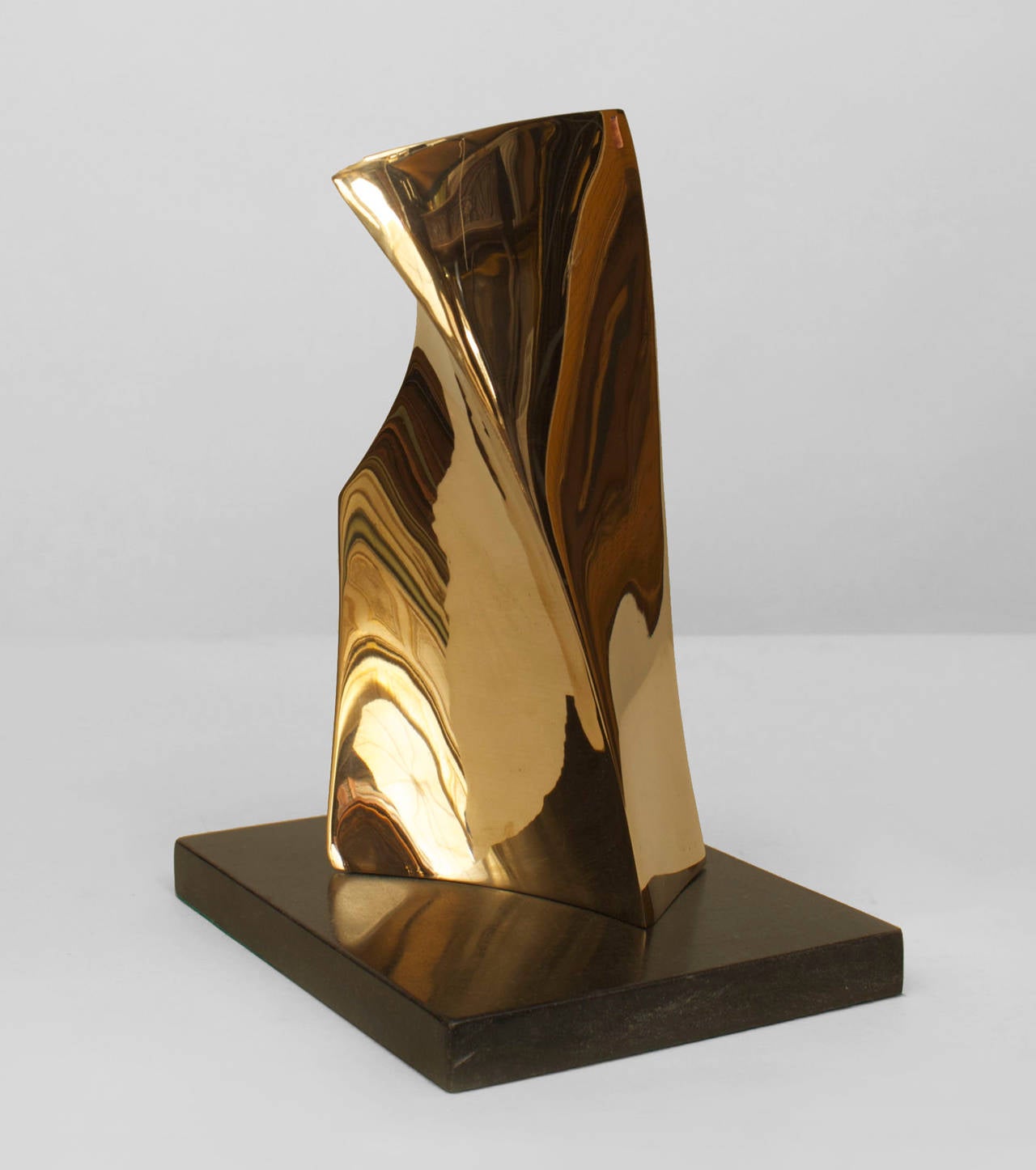 Contemporary American polished abstract curved bronze form titled 