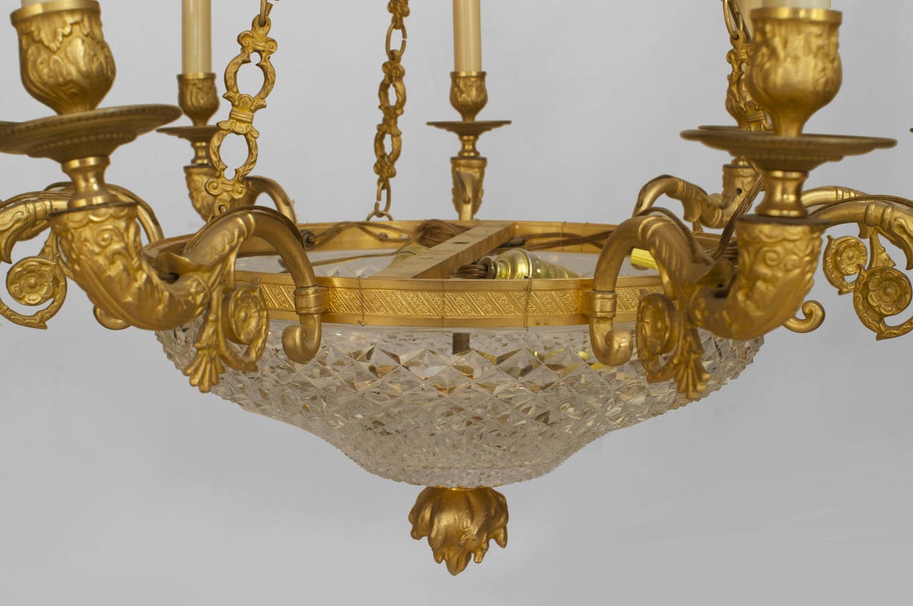 Late 19th C French Empire Style Gilt Bronze And Crystal French Empire Style Gilt Bronze And Crystal Chandelier In Excellent Condition For