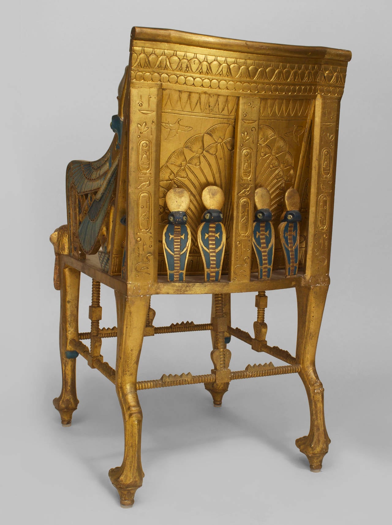 Late 19th c. Egyptian Revival Polychrome Carved Throne Chair 2