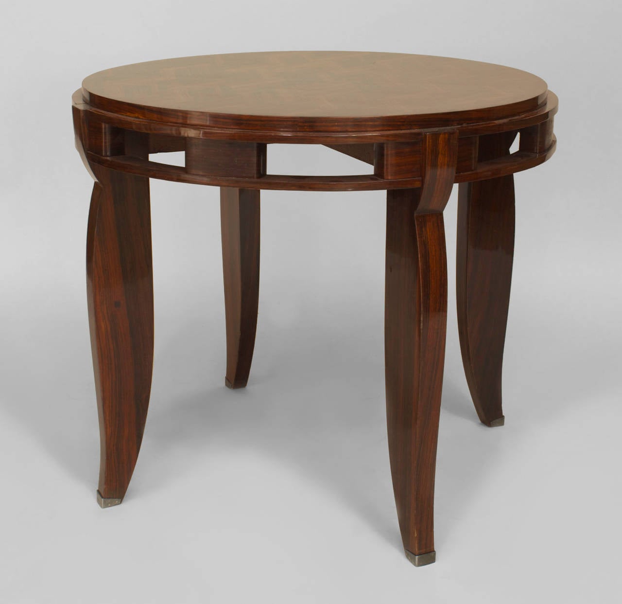 French Art Deco Rosewood and Silver End Table, Attributed to Leleu For