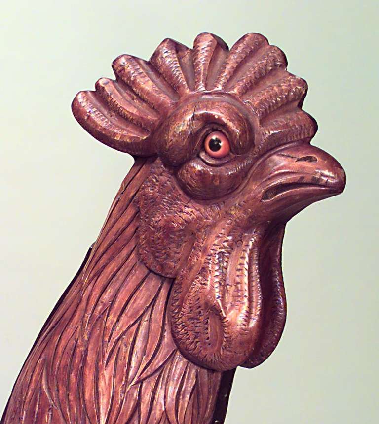 Folk Art Monumental Carousel Rooster Figure For Sale